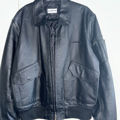 Men's Boeing Co Black Leather JacketSize XL Bomber Style Excellent Condition.