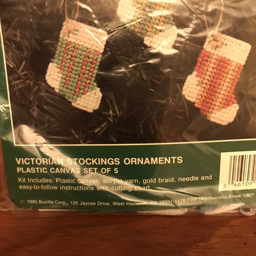 Bucilla Christmas Plastic Canvas Victorian Stockings Ornaments 6621 Vtg 1990 New