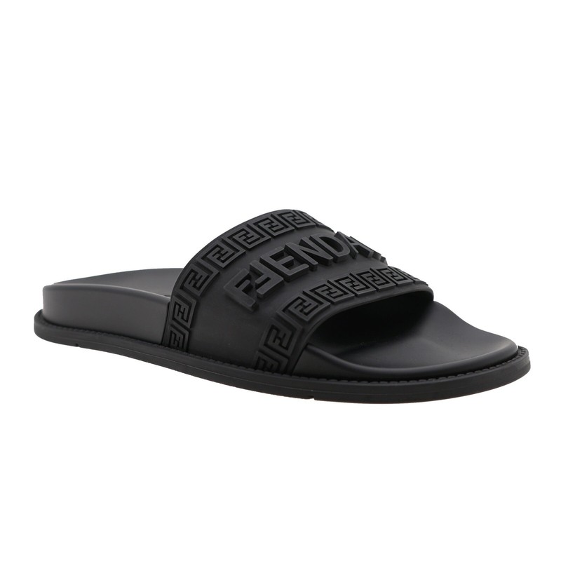 Pre-owned Fendi Fendace Men Slides Black Rubber 8x8340 Size 9 Us