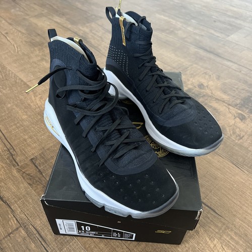 Under Armour Curry 4 More Dimes Black White Gold Sneakers