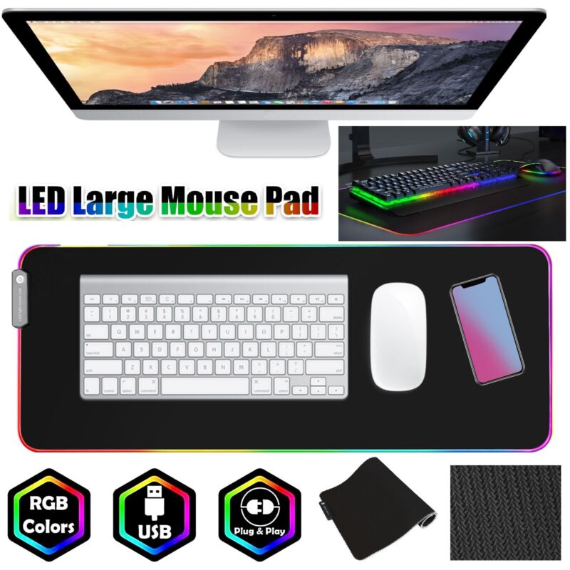 RGB Color LED Backlit Extra Large Gaming Keyboard Mouse Pad Glowing Oversize Mat