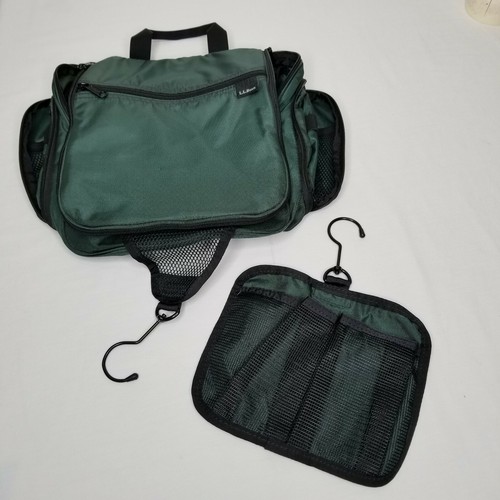 LL Bean Travel Toiletry Bag Green Hanging Medium Multiple Pockets Mirror
