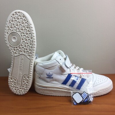 adidas Forum Mid Top Men's Casual Sneakers w/ Patches GX1021 White Blue Mens 9.5