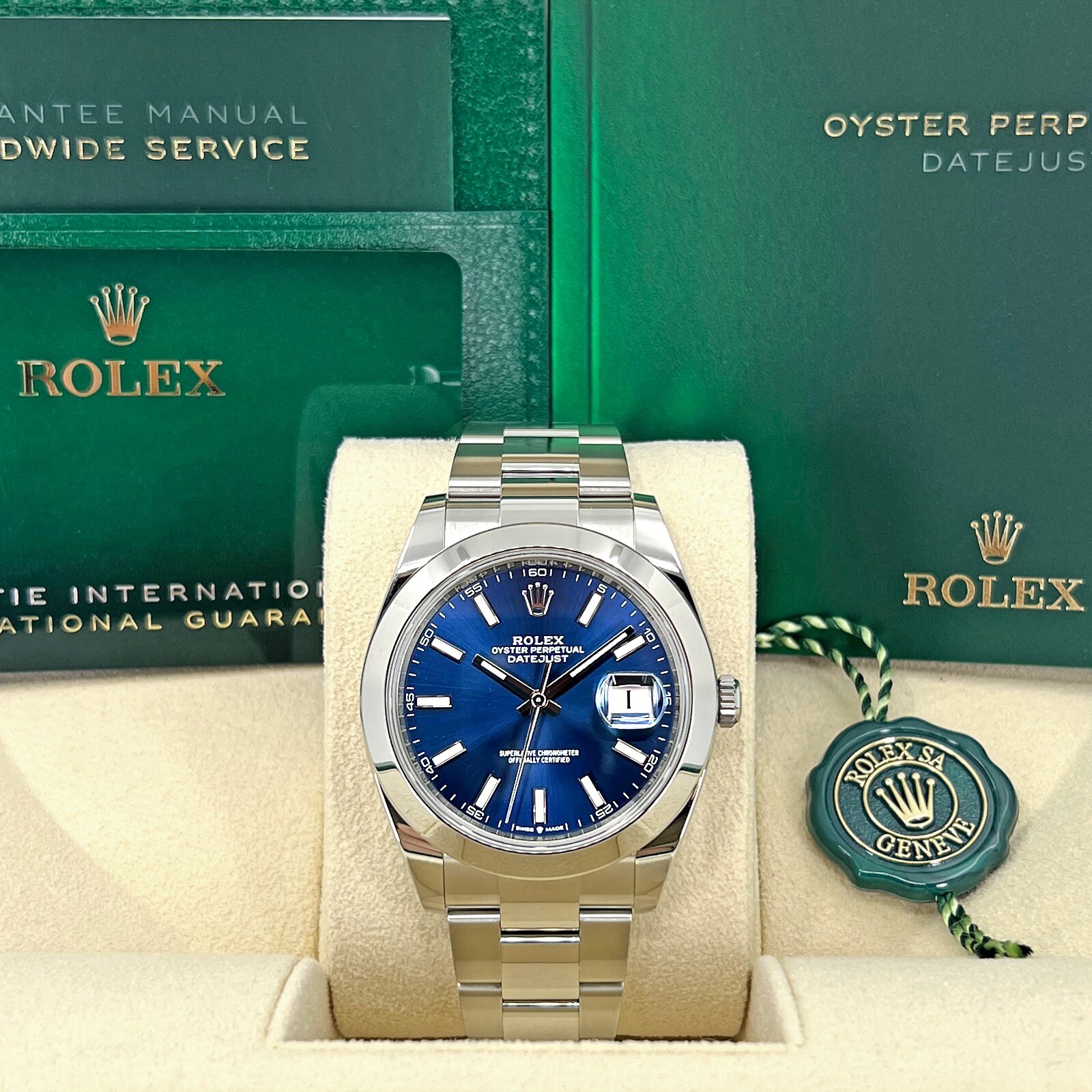 Pre-owned Rolex Datejust 41, Blue, Oyster, Ref 126300-0001, Unworn, Complete 2023+