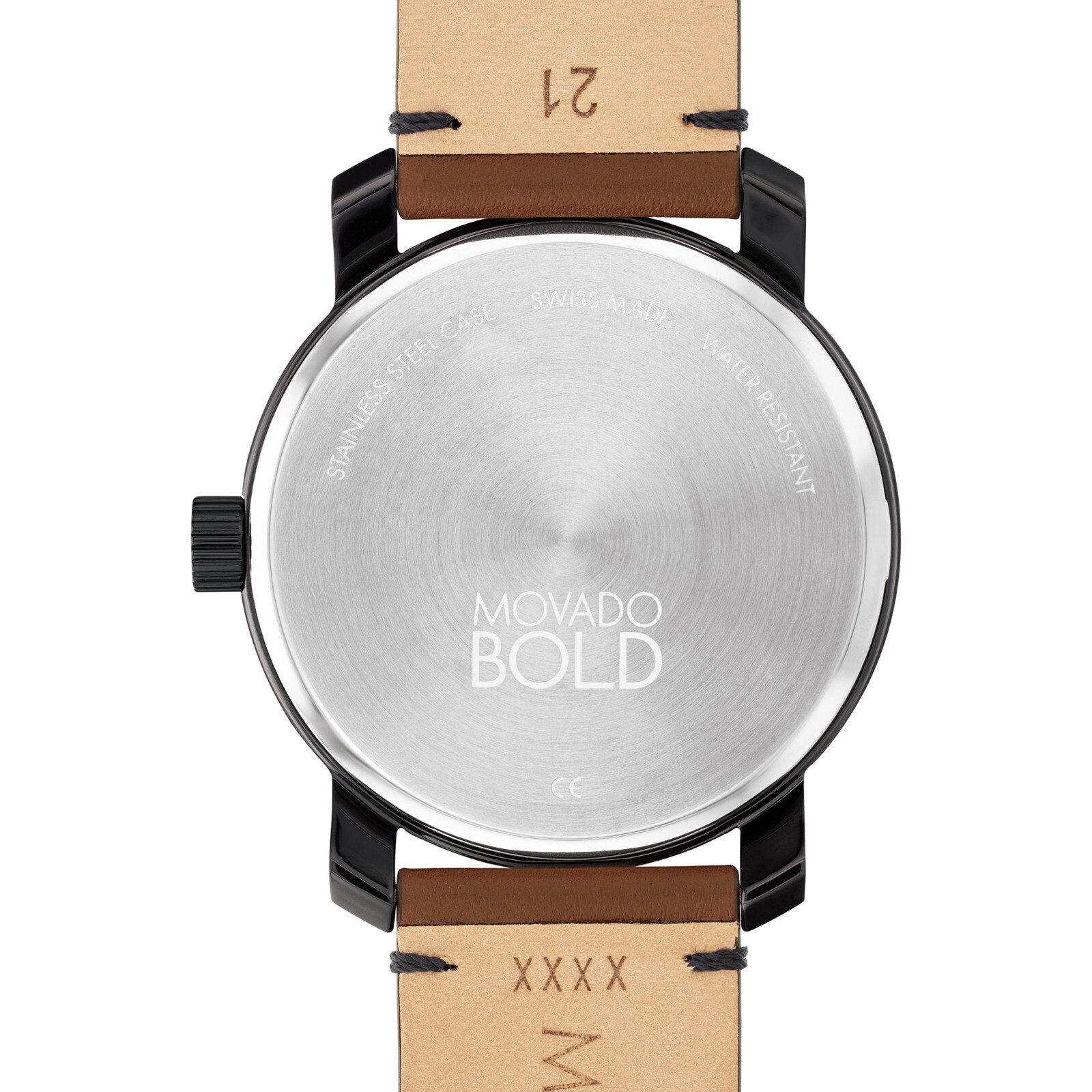 Pre-owned Movado Bold Access Gun Ip Steel Brown Strap Women's Watch 3600917