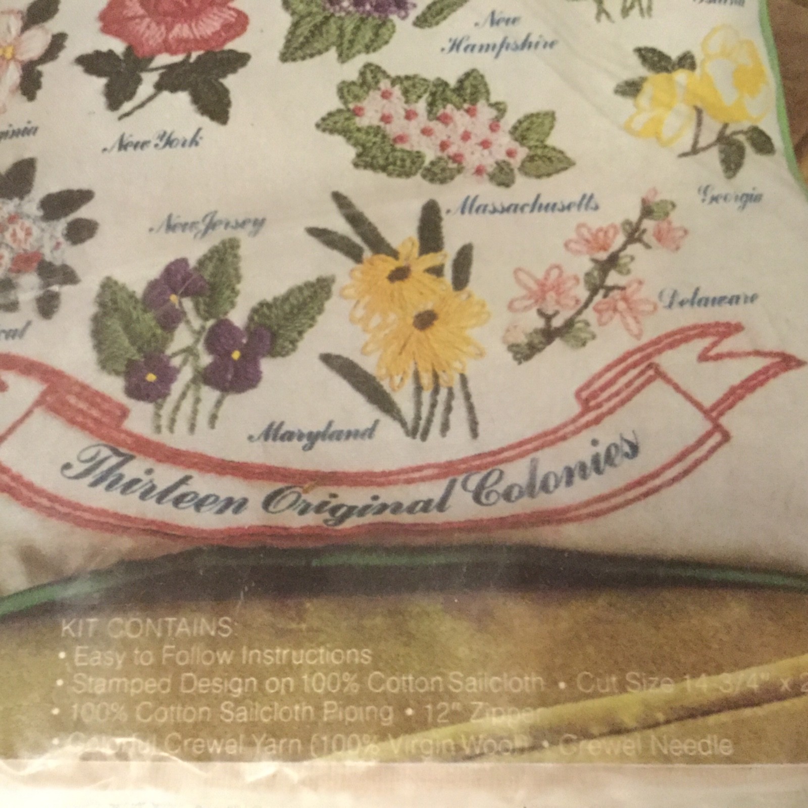 Avon Creative Needlecraft Crewel Embroidery Kit 13 Original Colonies Pillow 14
