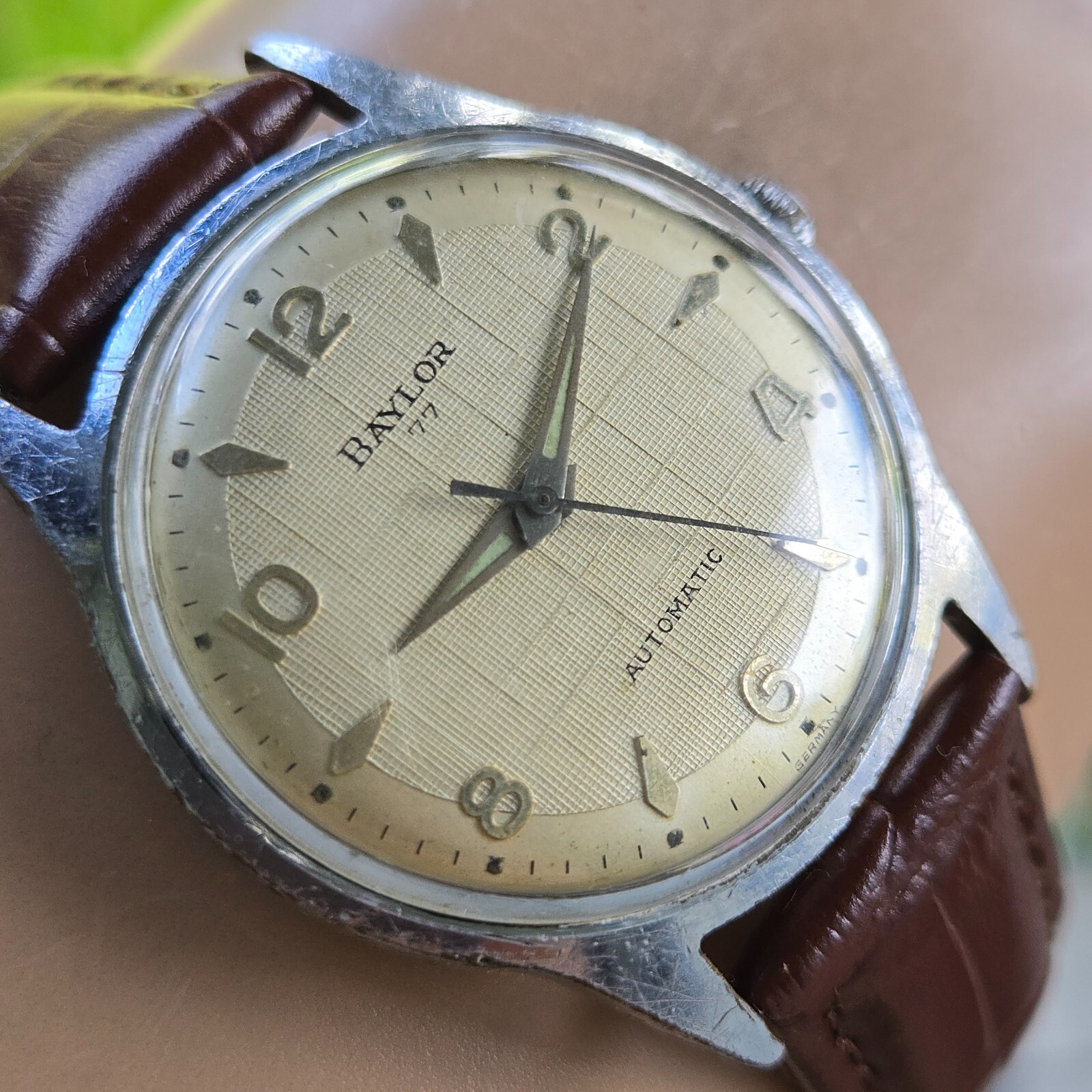 【1950s】BAYLOR OH済 ヴィンテージ腕時計 Vintage BAYLOR men's automatic watch Germany PUW 570 Linen dial