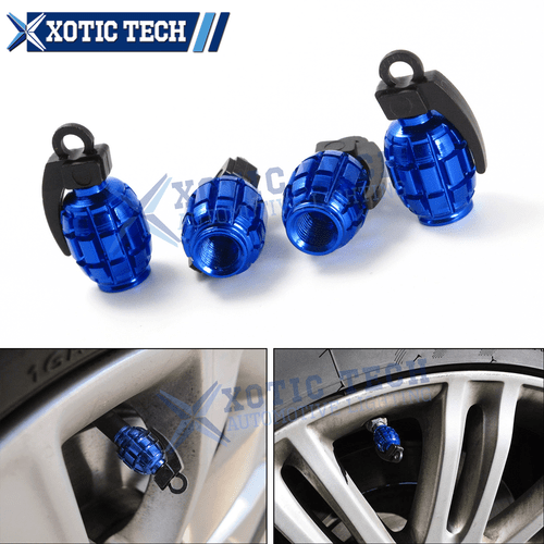 4X Metal Bomb Grenade Car Wheel Tire Caps Air Valve Stem Air Dust Cover Blue