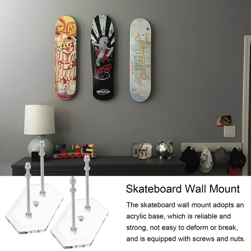 2PCS Wall Mount Skateboard Hanger Acrylic Professional Display Rack Storage Tool