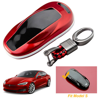 For Tesla Model S 2012-2019 Smart Key Fob Hot Red Case with Braided Keychain