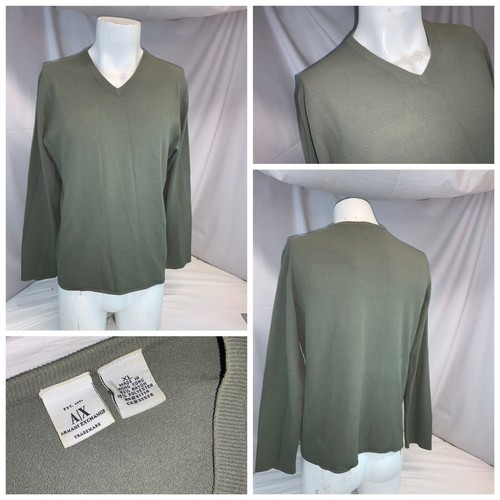 Armani Exchange Sweater XL Men Olive Green V Neck Poly Hong