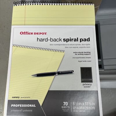 Office Depot Hard Back Spiral Note Pad 8.5x11  70 Page Legal Wide Rule S9