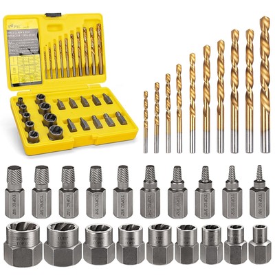 Topec 29 Piece Bolt Extractor and Drill Bit Set, Multi-Spline Screw extractor...