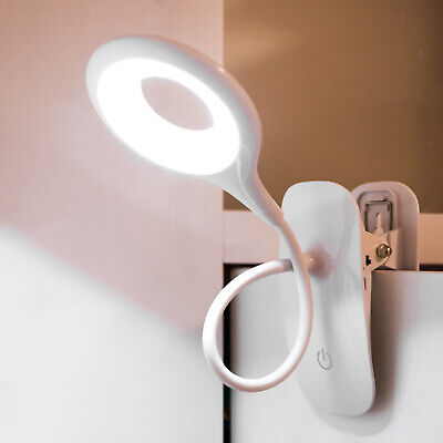 Flexible Reading Light USB Rechargeable Clip On LED Desk Bed Headboard Lamp