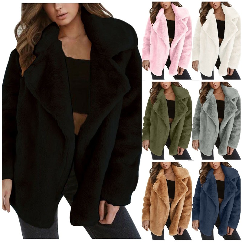 Women Winter Fluffy Faux Fur Jacket AU Outerwear Coat Overcoat Cardigan Jacket