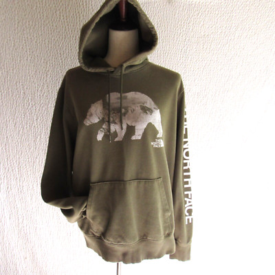 The North Face Hoodie Bear Big Bad Grizzy Solid Green Cotton Blend Mens M Logo