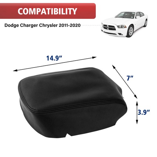 Fits 2011-2022 Dodge Charger Center Console Lid Leather Armrest Cover Black