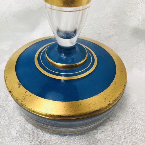 Fostoria Antique Perfume Bottle Powder Dish Dresser Combination 1930s Blue Gold