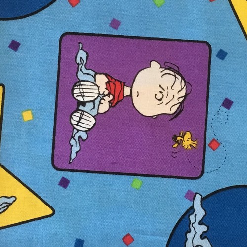 Peanuts Fabric Charlie Brown Linus Blue Red Green 3+yd X 45 Stars Circle Square