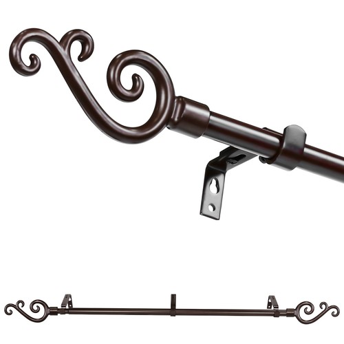 5/8" Single Drapery Curtain Rod Set with Scroll Finials,28"-48"/48"-84"/84"-120"