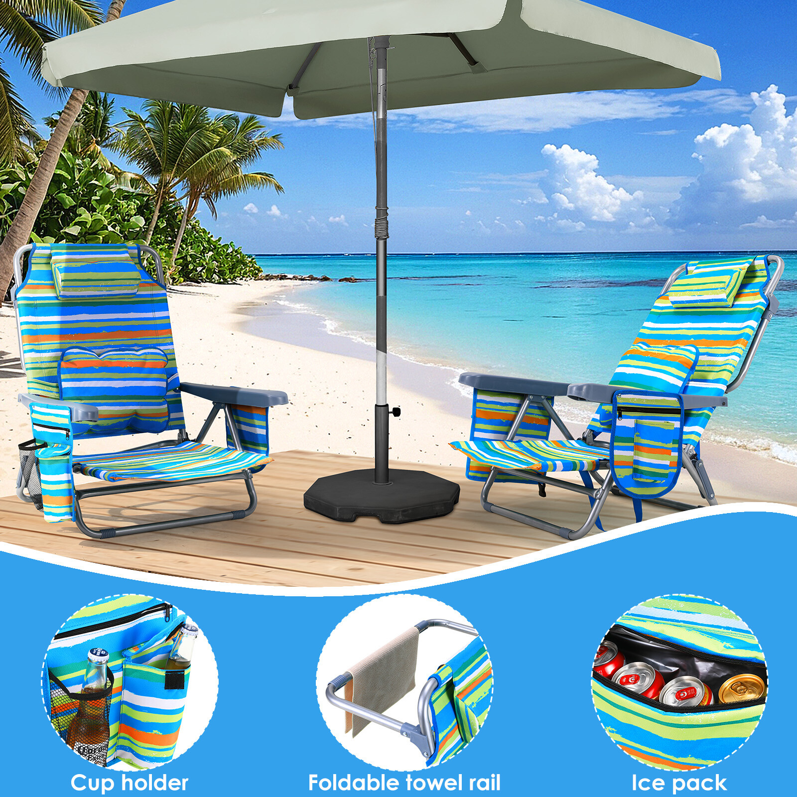 Homecall Lot De 2 Chaises De Plage Pliables, Légères, Avec Dossier Confortable, Accoudoirs