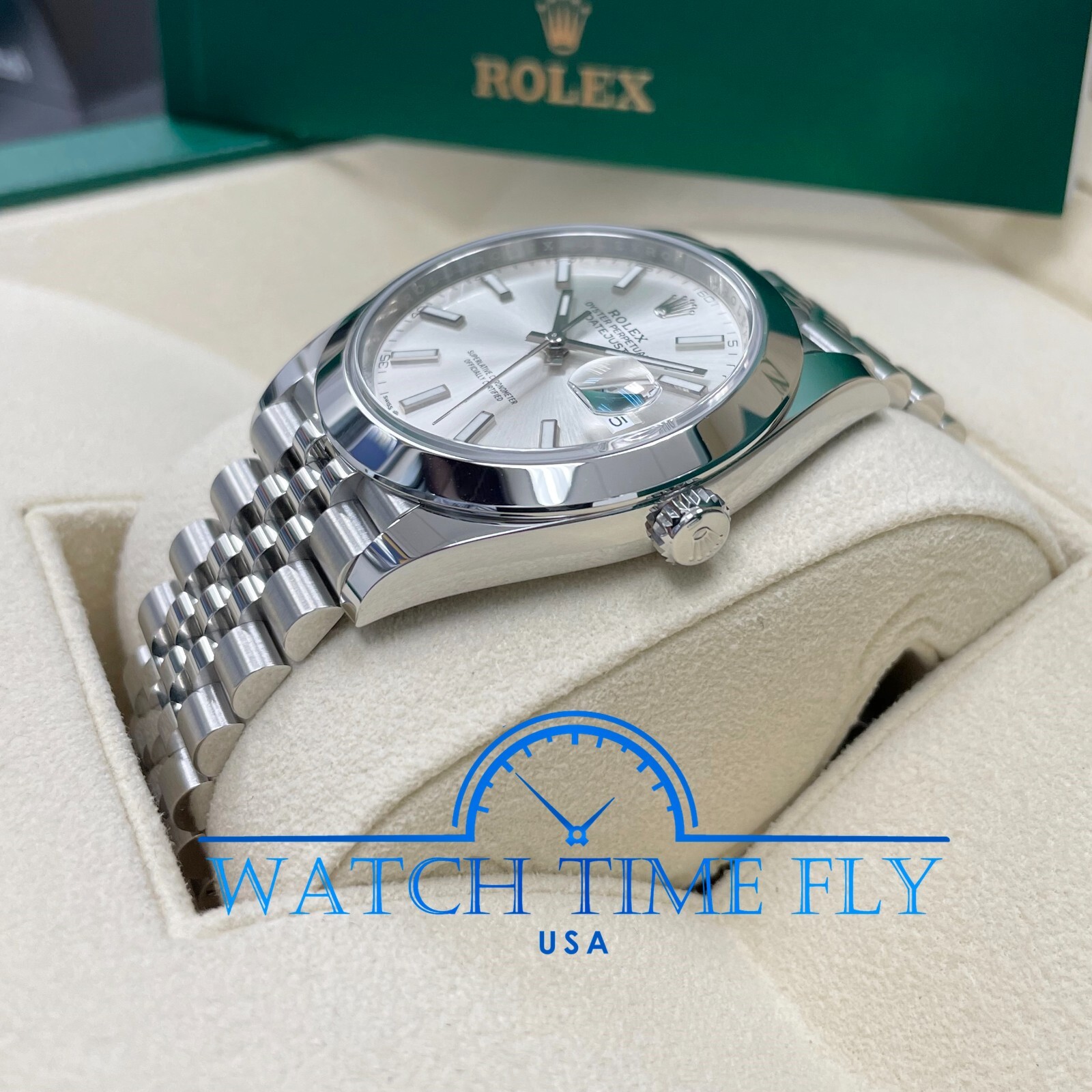 Pre-owned Rolex Datejust 41mm 126300 Silver Index Jubilee Bracelet Stainless Smooth Bezel