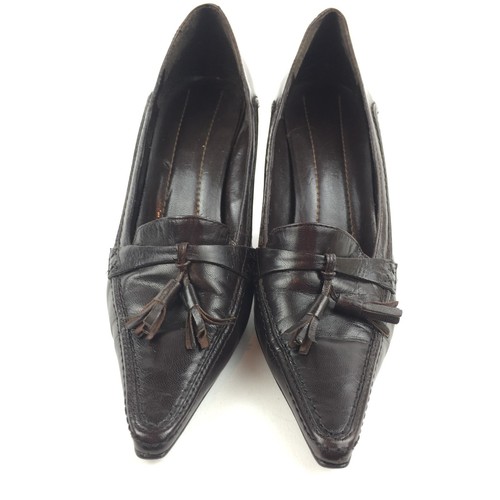 Nine West Womans Heels Size 6 Brown Leather Tassle Pointy Toe Career Pumps