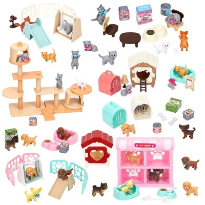 43 PCS Cat Pet Pretend Play Kids Toys&32 PCS Dog Figures Pet Pretend Play Toy...