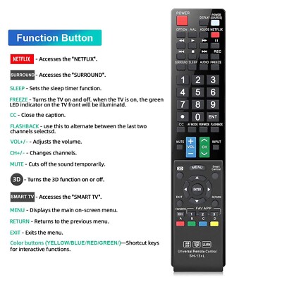SH-13+L Replace Remote Control Fit For Sharp TV GB004WJSA GB005WJSA GJ221-C