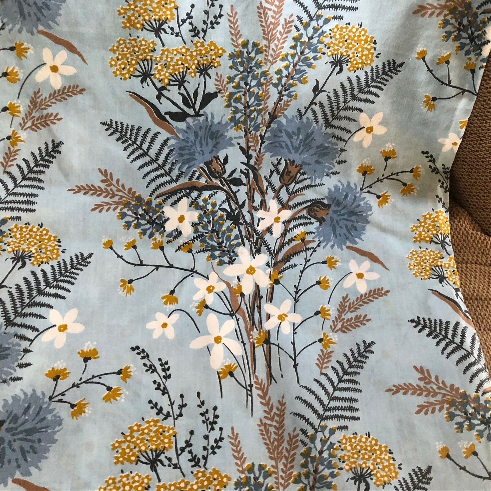 Vintage Cannon Monticello Full Flat Sheet Blue Mid Century Floral pattern