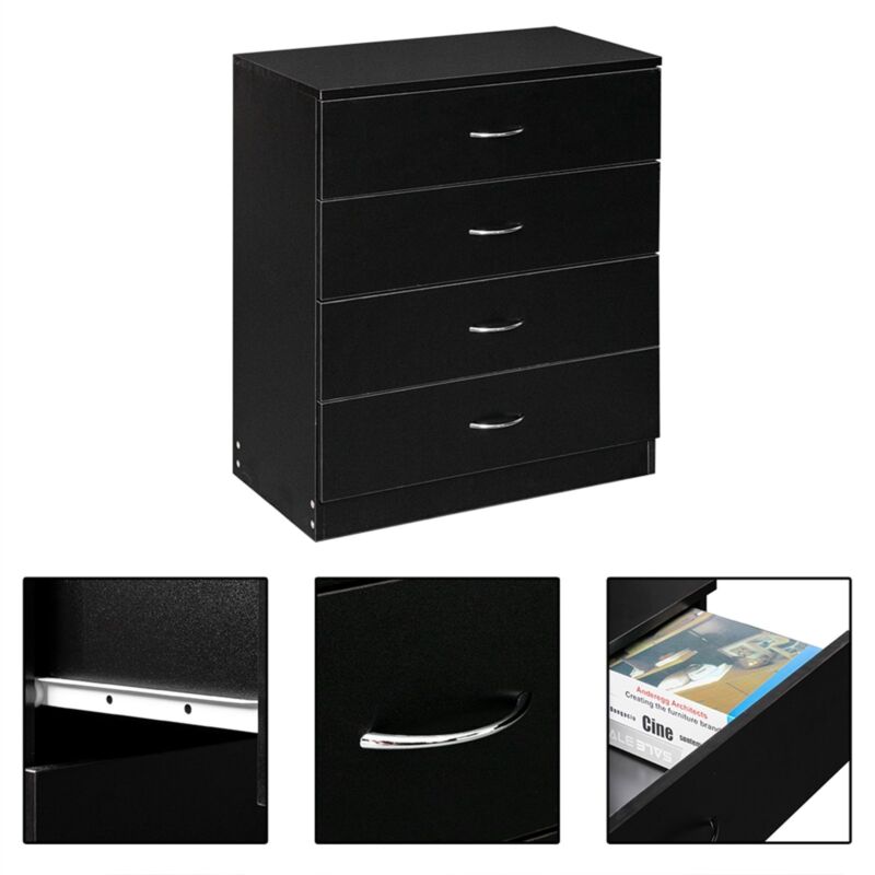 4 Drawer Dressers For Bedroom Wooden Chest Storage Cabinet Organizer Unit Black