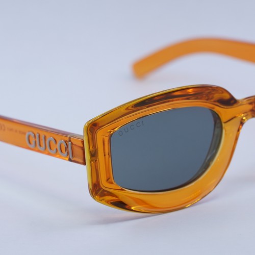 Pre-owned Gucci Gg1719s 005 Transparent Vivid Orange/smoke 51-23-145 Sunglasses Aut... In Gray
