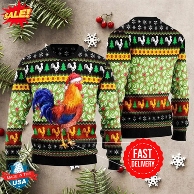 Chicken Santa Hat Ugly Sweater, Merry Chicmas Sweater
