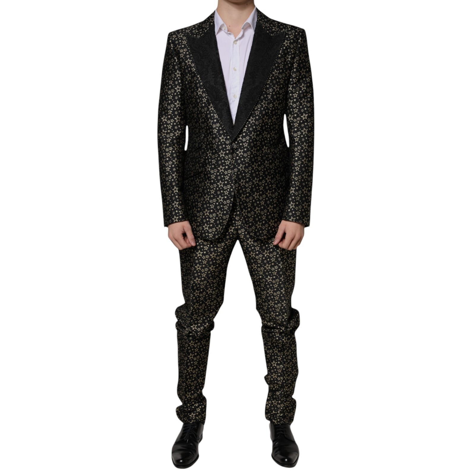 DOLCE & GABBANA Suit Black Stars Jacquard SICILIA 2 Piece