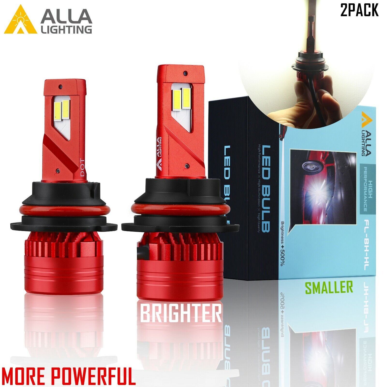 Alla Lighting LED FL-BH-HL 9007 Headlight Bulb,Whitest Brigh