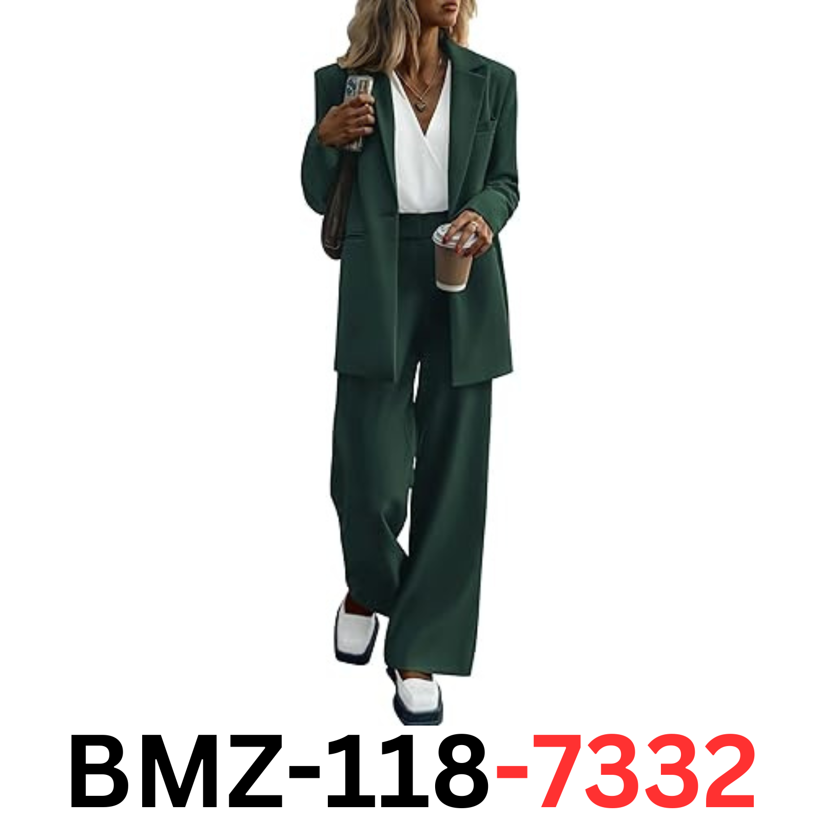 KIRUNDO Women's Fall Fashion 2 Piece Sets Boyfriend Formal Office Jacket Pant, M