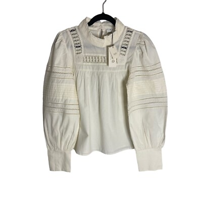 NWT Sea New York Thora Thread Pull Long Sleeve Cream Blouse-sz Medium