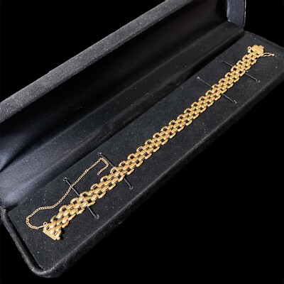 Vintage Solid 14K Gold Link Bracelet Seed Pattern 8-Inch 13+G Snap, Slide, chain