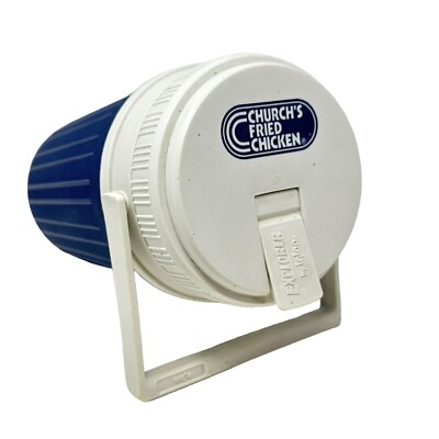 Church's Fried Chicken Cooler Water Jug Igloo Explorer 1/2 Gallon Blue White VTG
