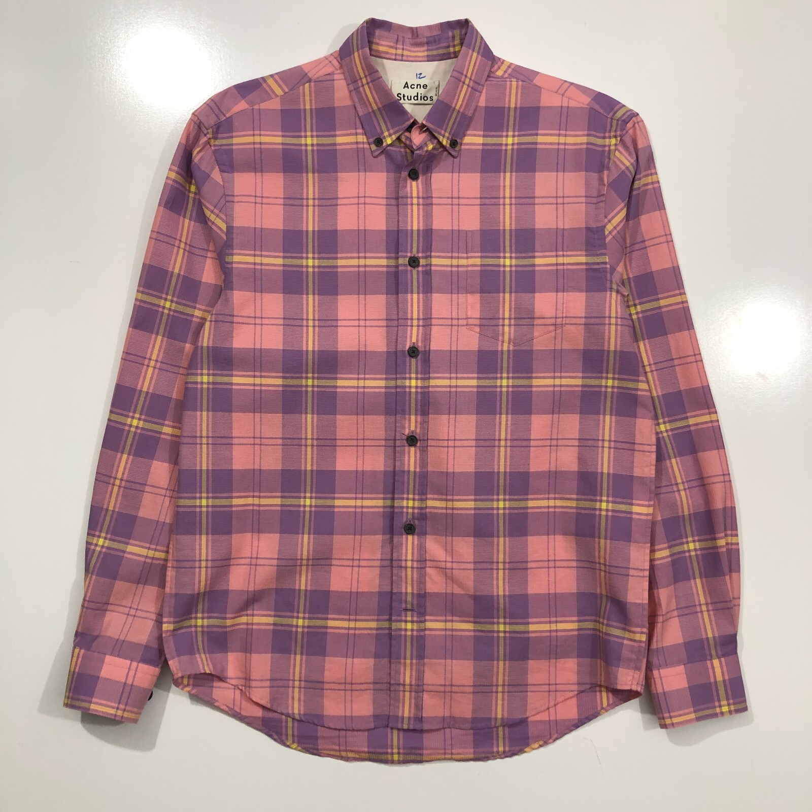 Acne Studios Button Up Shirt Mens 46 Pink Purple Plaid