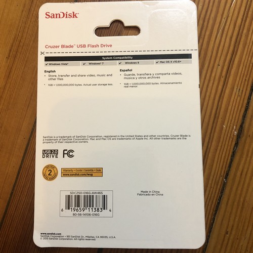 NEW SanDisk CZ50 16GB USB Flash Drive Cruzer Blade SDCZ50-016G-AW46S Thumb Drive