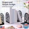 Feifeiya 6 Pairs Decorative Book Ends Heavy Duty Metal Bookends for Shelves Office Bookends Black Non Skid Book Shelf Holder Supports 6.89x4.89x3.54 inch(Tree and Flower)