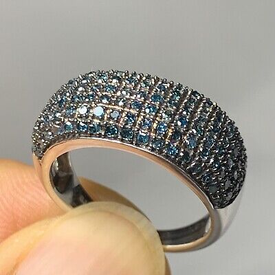 1.19 TCW Blue Diamond Ring .925 Sterling Silver with Rhodium Plating Size 7