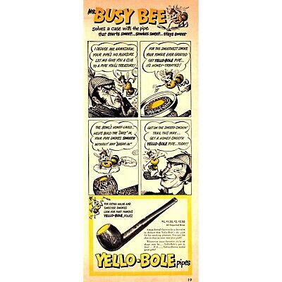 1951 Yello-Bole Pipes Tobacco Pipe Vintage Print Ad Mr Busy Bee Mascot Wall Art