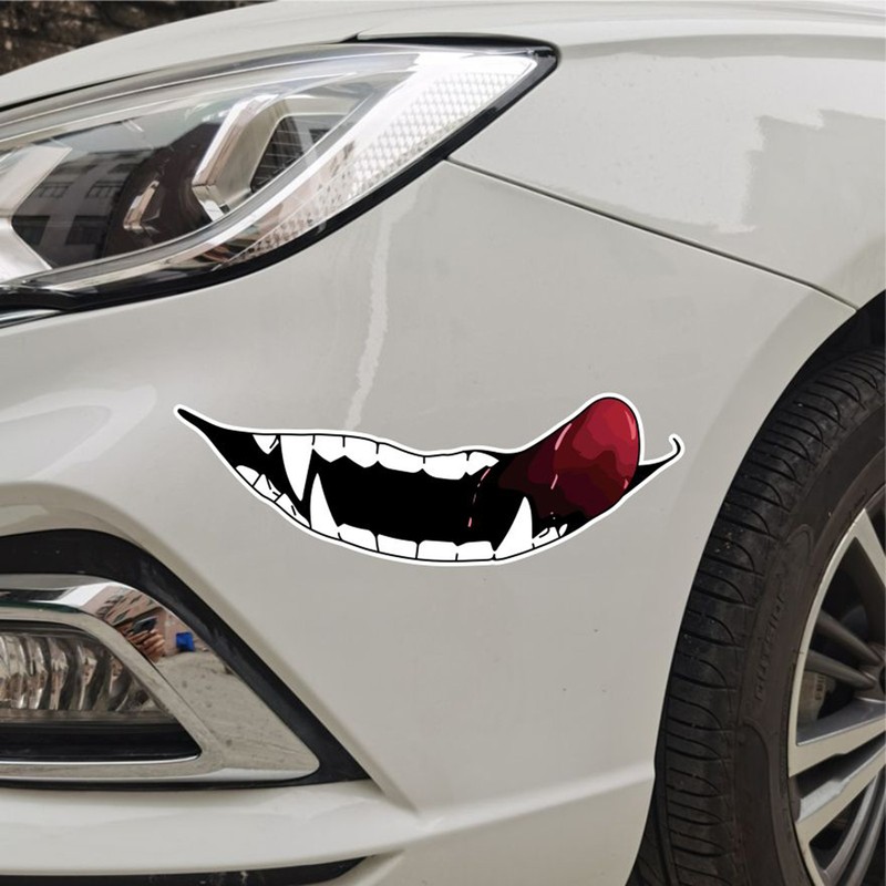 3pcs Motorcycle Helmet Decals Dark Personality Teeth Decoration Stickers for Car
