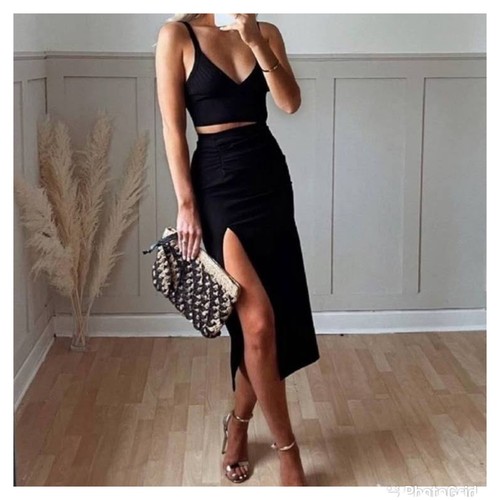 ZARA Ruched Side Slit Midi Skirt M | eBay