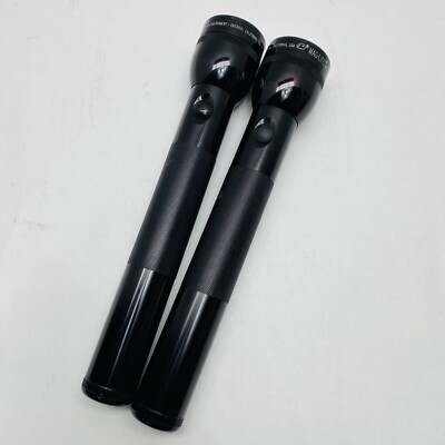MAGLITE 3 ''D'' Cell Black 12.5'' Flashlight Lot of 2 Incandescent MINT