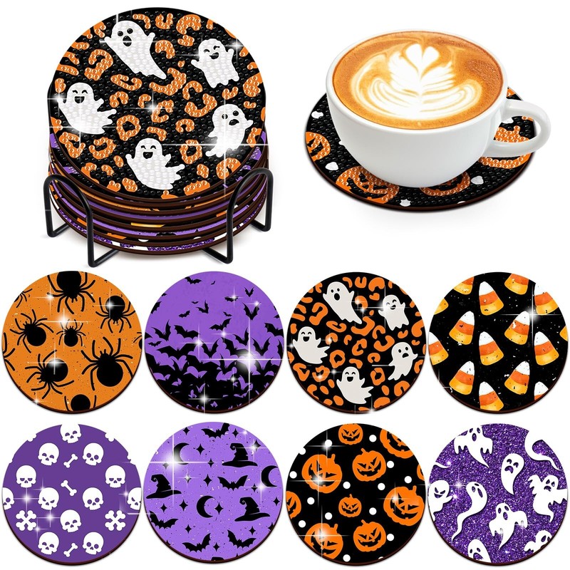 8 DIY Halloween Coaster Painting Kit Diamond Art Painting Coaster