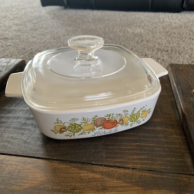 Corning Ware 1 Quart Spice Of Life L Echalote A-1-B Casserole Dish w/ Pyrex Lid