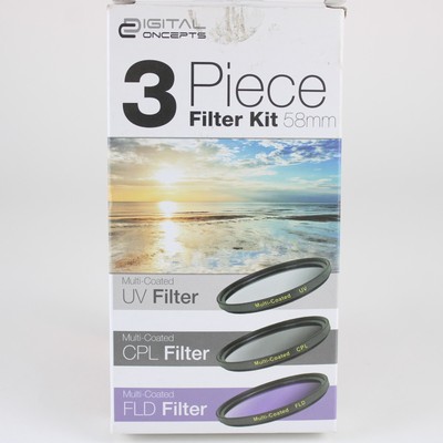 Digital Concepts DC-FK3-58 3 Piece Camera 58mm Filter Kit Black UV CPL FLD Ultra